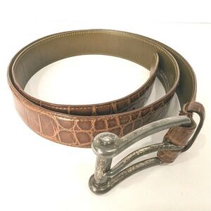 Vtg Tardini Brown Alligator Belt Abel Buckle Men's 40 Handmade Italian Luxury